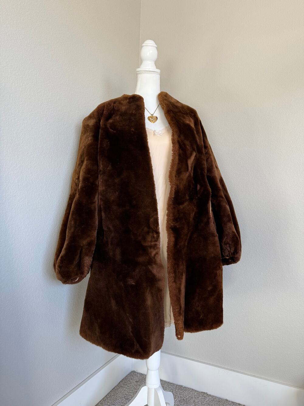 Vintage Brown Genuine Mouton Fur Coat